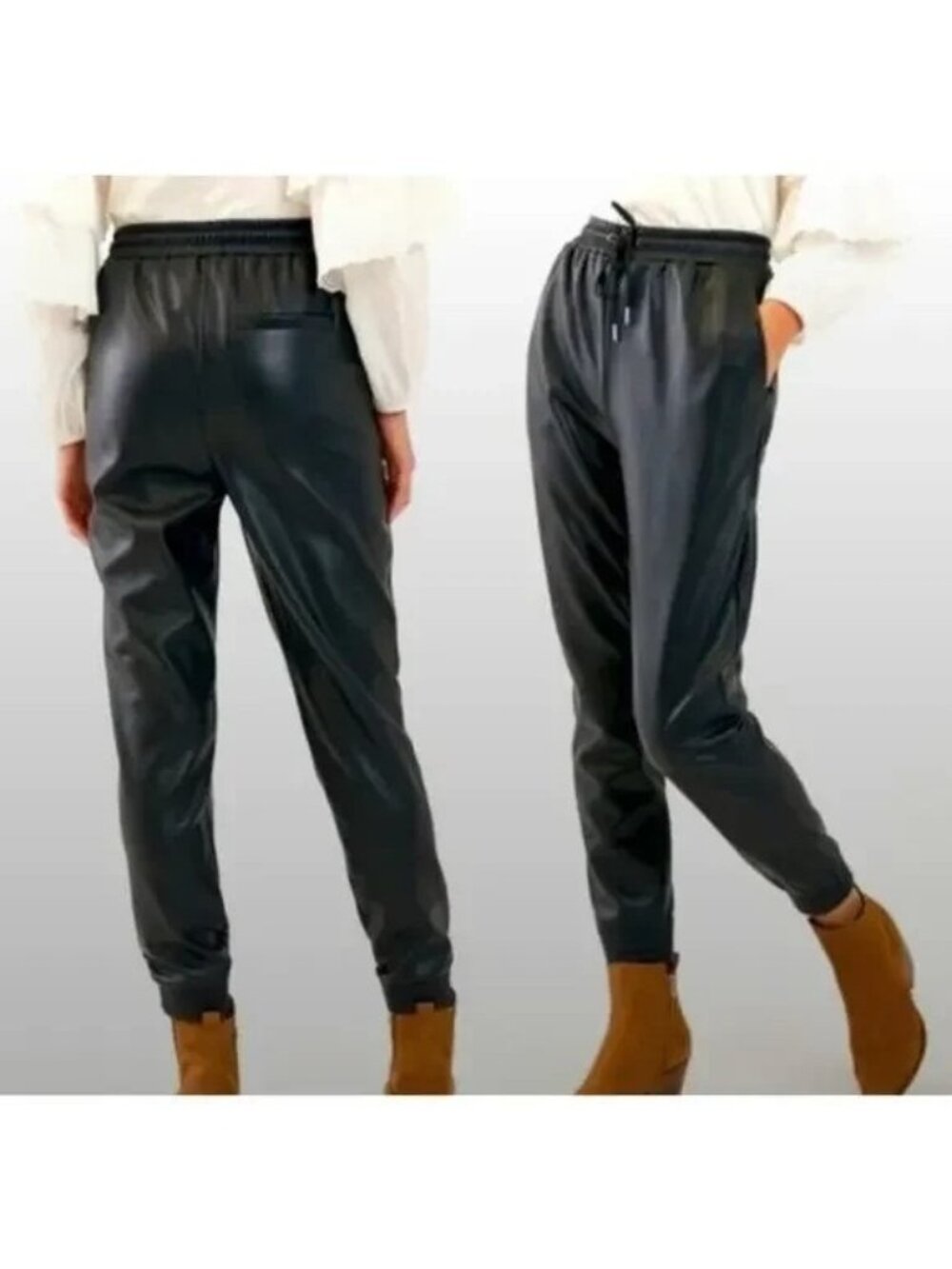 Avec Les Filles Faisa Jogger Pants Small Faux Leather Drawstring Black Grunge